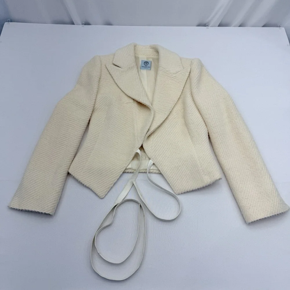 Andrew Gn Paris Asymmetric Jacket Womens 42 Cream Tailored Blazer Crop Coat‎